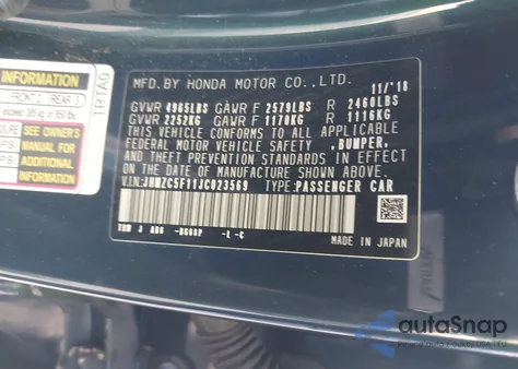 2018 Honda Clarity Plug-In Hybrid from USA, damaged, VIN JHMZC5F11JC023569